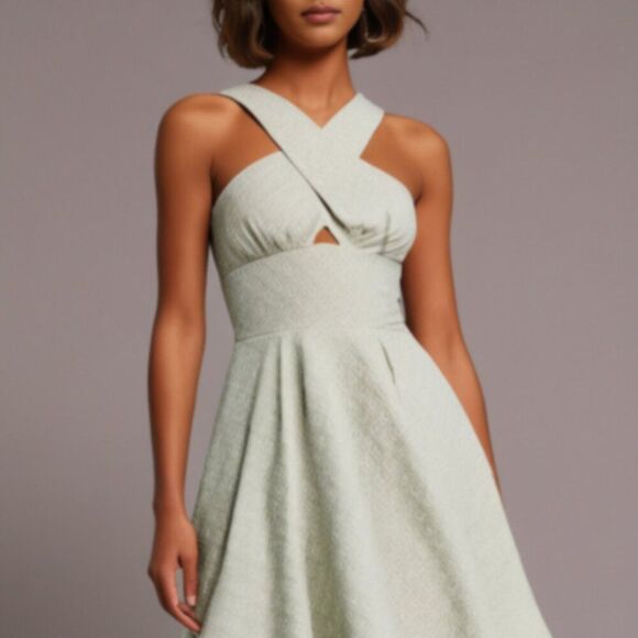 HUNTER BELL Dresses & Skirts - Hunter Bell Crisscross Woven Jacquard Dress in White Size 2 Bridal Bachelorette